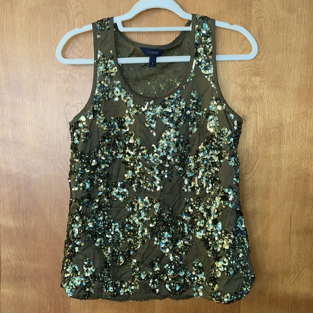 J.Crew Green Sequins Sleeveless Top